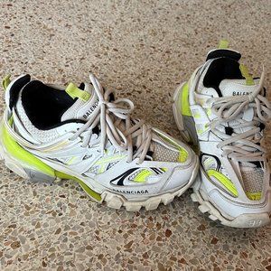 BALENCIAGA Women's Track Sneakers, White/Navy/Yellow, Size 37